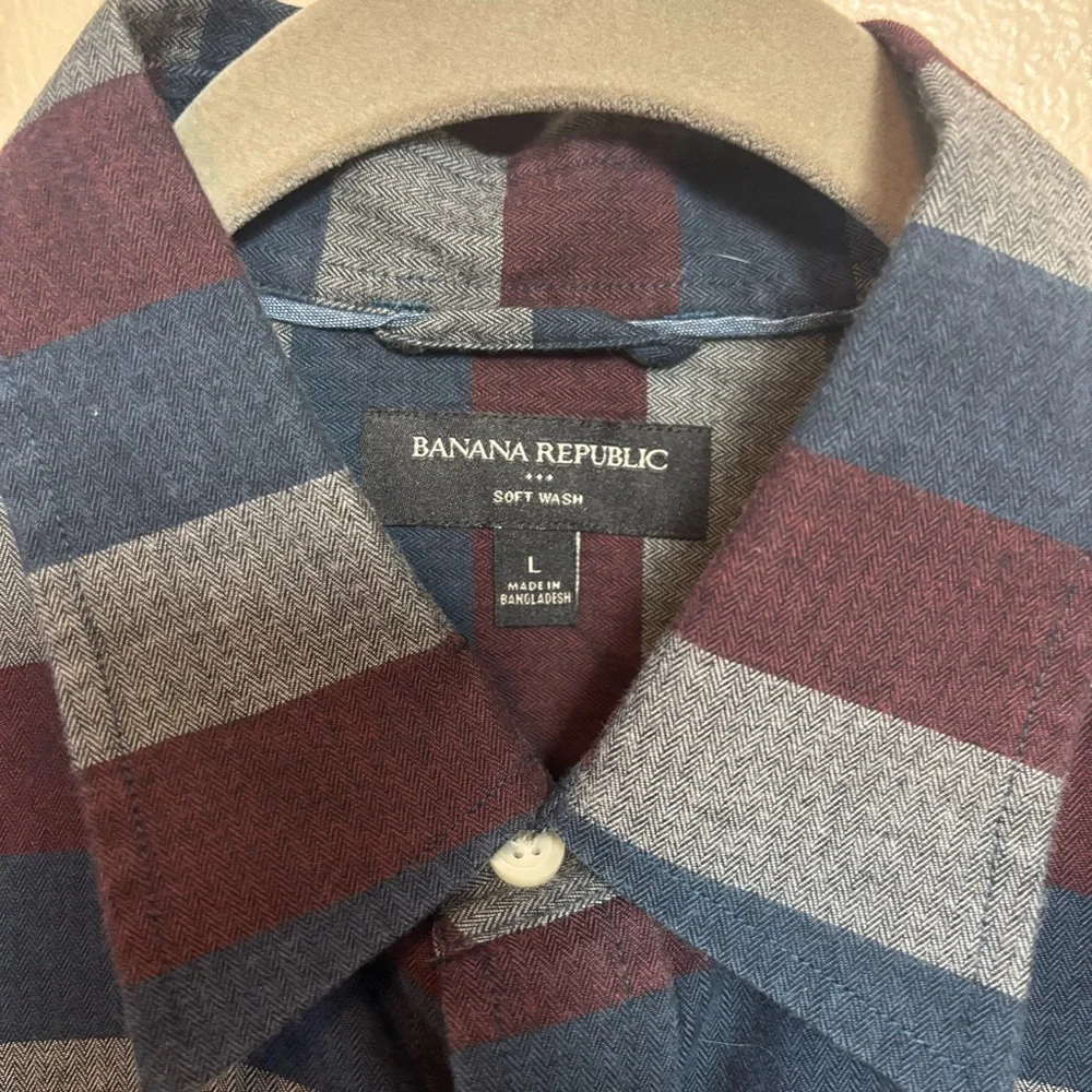 Banana Republic Mens Shirt Horizontal Striped Long‎ Sleeved Blue Red Size Large